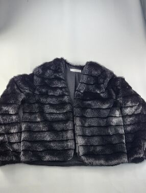 Mango Faux Fur Tiered Cropped Jacket Coat Grey Black